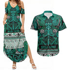 Aotearoa Iwi Ngai Tahu Couples Matching Summer Maxi Dress and Hawaiian Shirt Maori Wharenui House Tribal Pattern