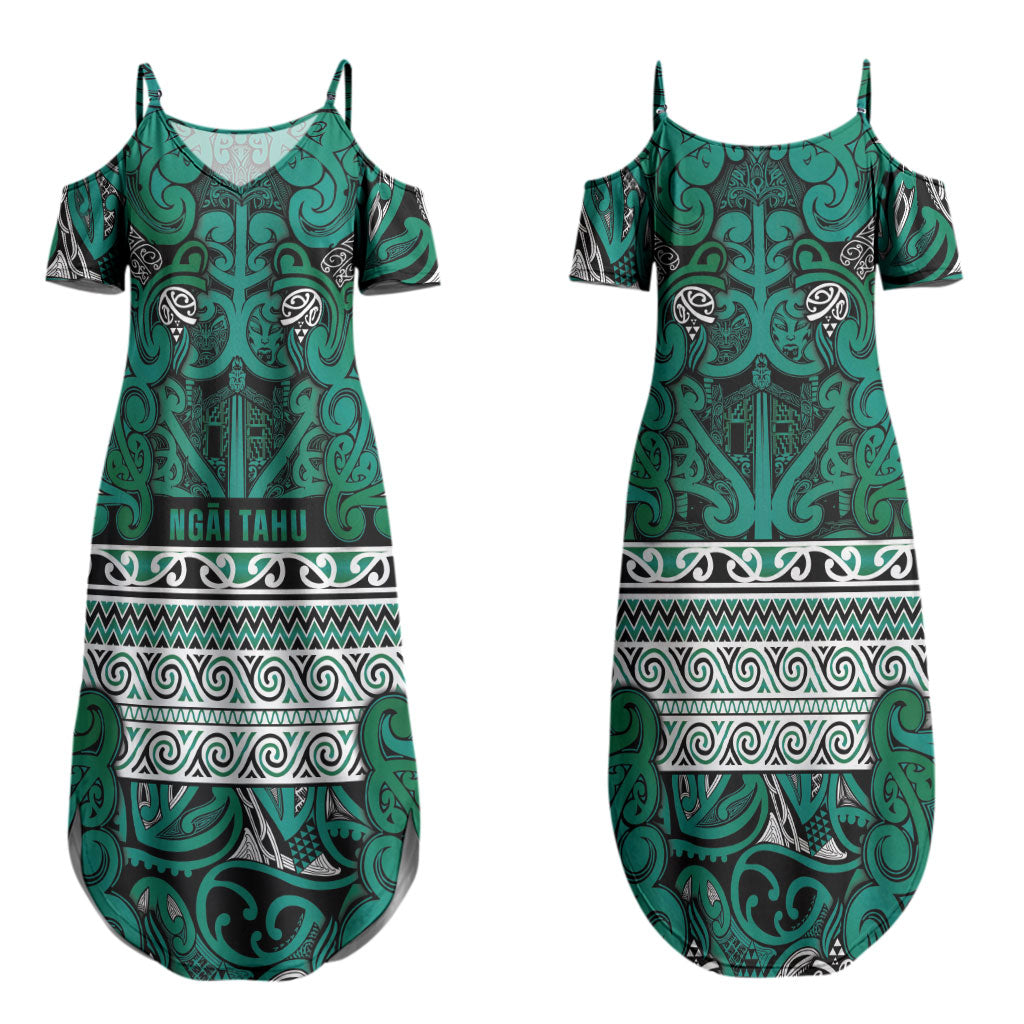 Aotearoa Iwi Ngai Tahu Couples Matching Summer Maxi Dress and Hawaiian Shirt Maori Wharenui House Tribal Pattern