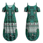 Aotearoa Iwi Ngai Tahu Couples Matching Summer Maxi Dress and Long Sleeve Button Shirt Maori Wharenui House Tribal Pattern