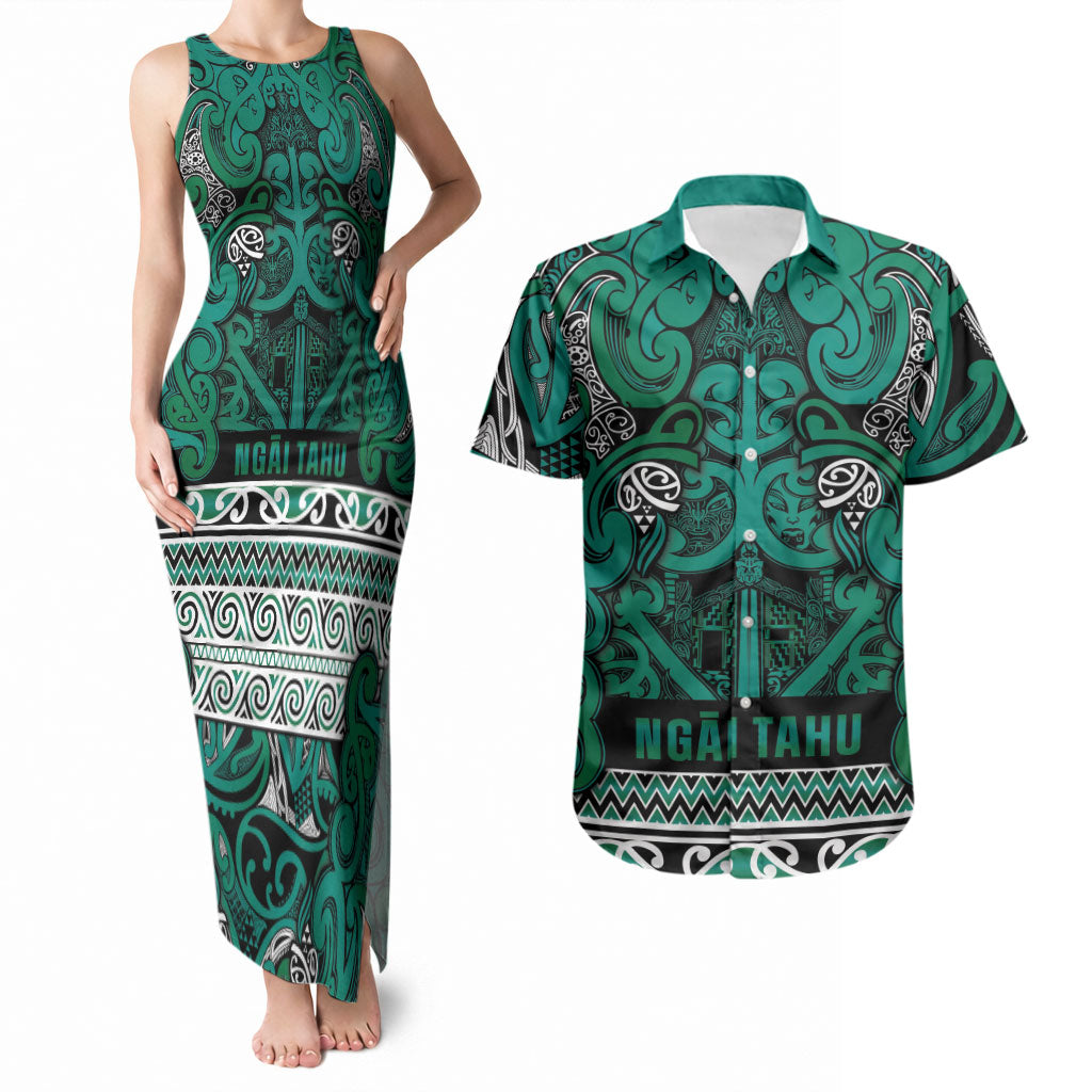 Aotearoa Iwi Ngai Tahu Couples Matching Tank Maxi Dress and Hawaiian Shirt Maori Wharenui House Tribal Pattern