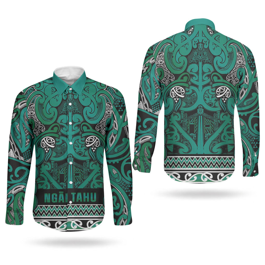 Aotearoa Iwi Ngai Tahu Couples Matching Tank Maxi Dress and Long Sleeve Button Shirt Maori Wharenui House Tribal Pattern