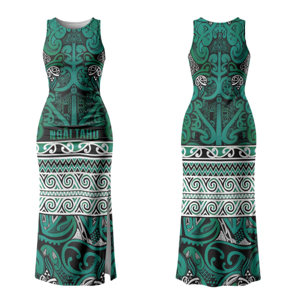 Aotearoa Iwi Ngai Tahu Couples Matching Tank Maxi Dress and Long Sleeve Button Shirt Maori Wharenui House Tribal Pattern
