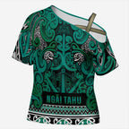 Aotearoa Iwi Ngai Tahu Cross Shoulder Shirt Maori Wharenui House Tribal Pattern
