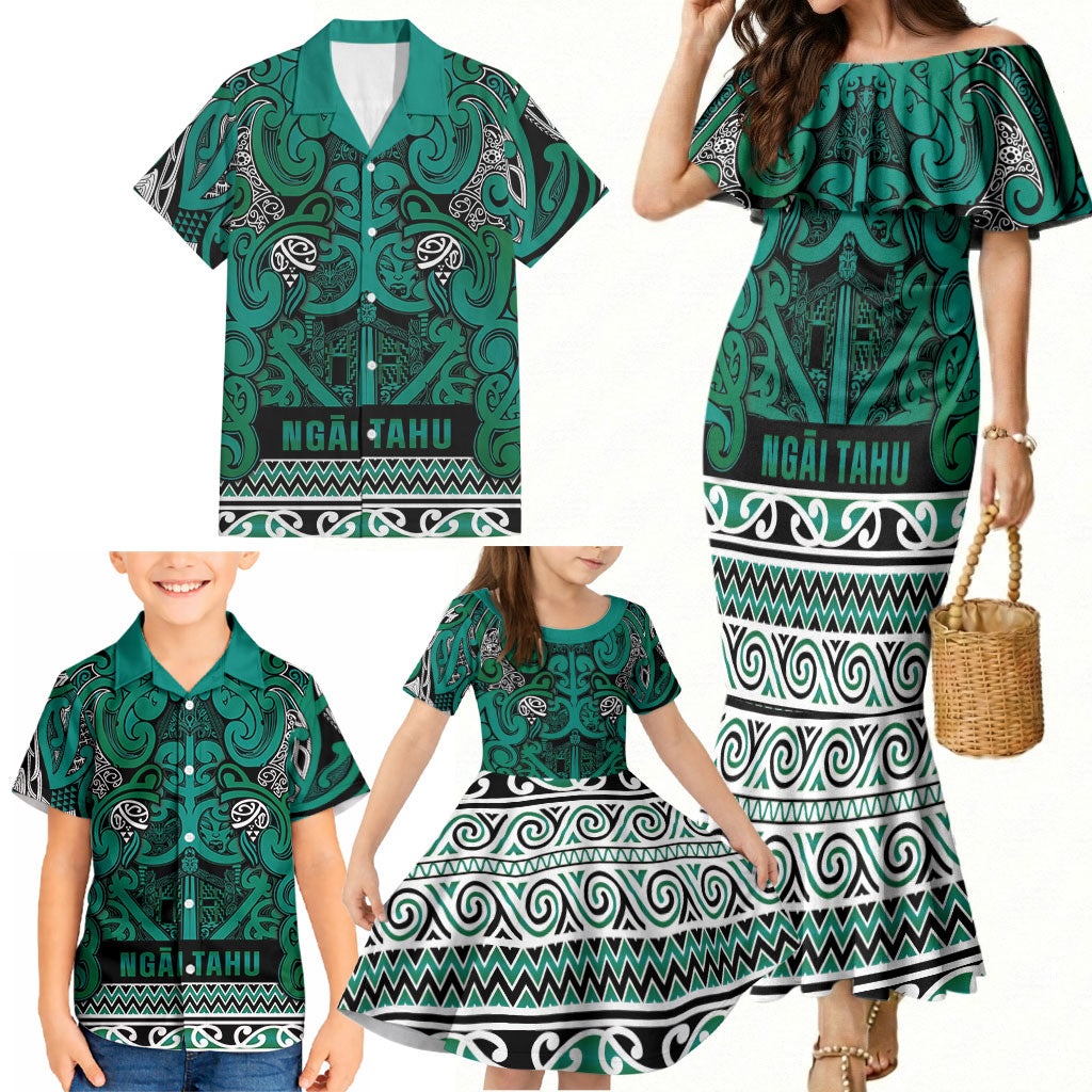Aotearoa Iwi Ngai Tahu Family Matching Mermaid Dress and Hawaiian Shirt Maori Wharenui House Tribal Pattern