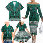 Aotearoa Iwi Ngai Tahu Family Matching Off The Shoulder Long Sleeve Dress and Hawaiian Shirt Maori Wharenui House Tribal Pattern