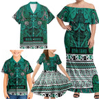 Aotearoa Iwi Ngai Tahu Family Matching Off Shoulder Maxi Dress and Hawaiian Shirt Maori Wharenui House Tribal Pattern