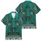 Aotearoa Iwi Ngai Tahu Family Matching Short Sleeve Bodycon Dress and Hawaiian Shirt Maori Wharenui House Tribal Pattern