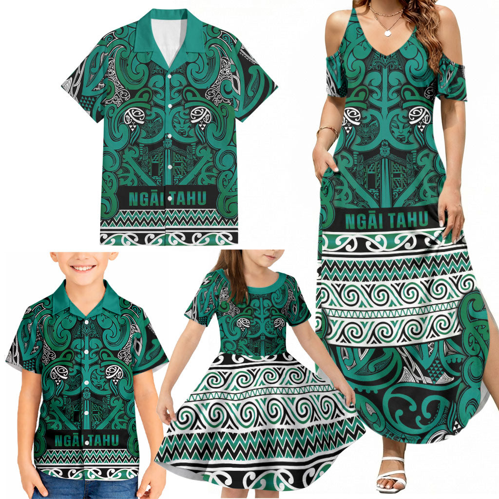 Aotearoa Iwi Ngai Tahu Family Matching Summer Maxi Dress and Hawaiian Shirt Maori Wharenui House Tribal Pattern