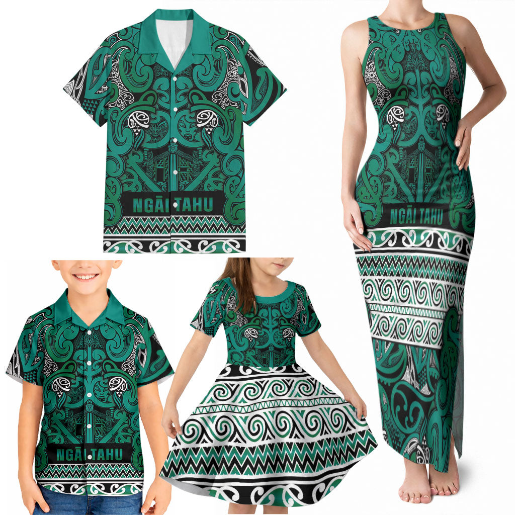 Aotearoa Iwi Ngai Tahu Family Matching Tank Maxi Dress and Hawaiian Shirt Maori Wharenui House Tribal Pattern
