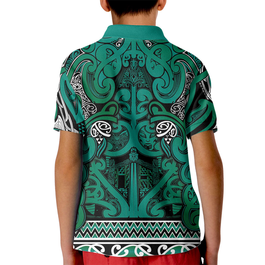 Aotearoa Iwi Ngai Tahu Kid Polo Shirt Maori Wharenui House Tribal Pattern