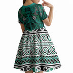 Aotearoa Iwi Ngai Tahu Kid Short Sleeve Dress Maori Wharenui House Tribal Pattern