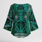 Aotearoa Iwi Ngai Tahu Kimono Sleeve Blouse Maori Wharenui House Tribal Pattern