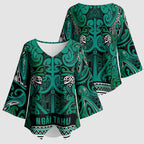 Aotearoa Iwi Ngai Tahu Kimono Sleeve Blouse Maori Wharenui House Tribal Pattern