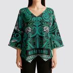 Aotearoa Iwi Ngai Tahu Kimono Sleeve Blouse Maori Wharenui House Tribal Pattern