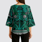 Aotearoa Iwi Ngai Tahu Kimono Sleeve Blouse Maori Wharenui House Tribal Pattern