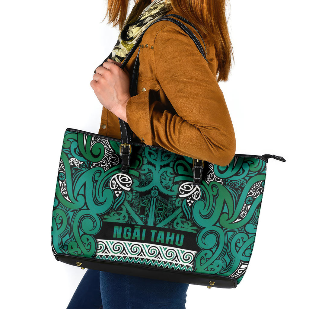 Aotearoa Iwi Ngai Tahu Leather Tote Bag Maori Wharenui House Tribal Pattern