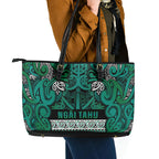 Aotearoa Iwi Ngai Tahu Leather Tote Bag Maori Wharenui House Tribal Pattern