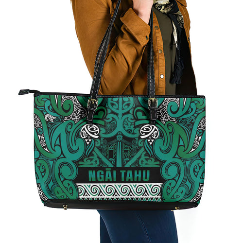 Aotearoa Iwi Ngai Tahu Leather Tote Bag Maori Wharenui House Tribal Pattern