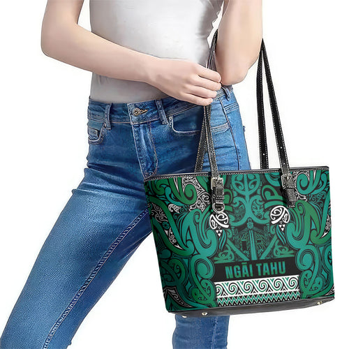 Aotearoa Iwi Ngai Tahu Leather Tote Bag Maori Wharenui House Tribal Pattern