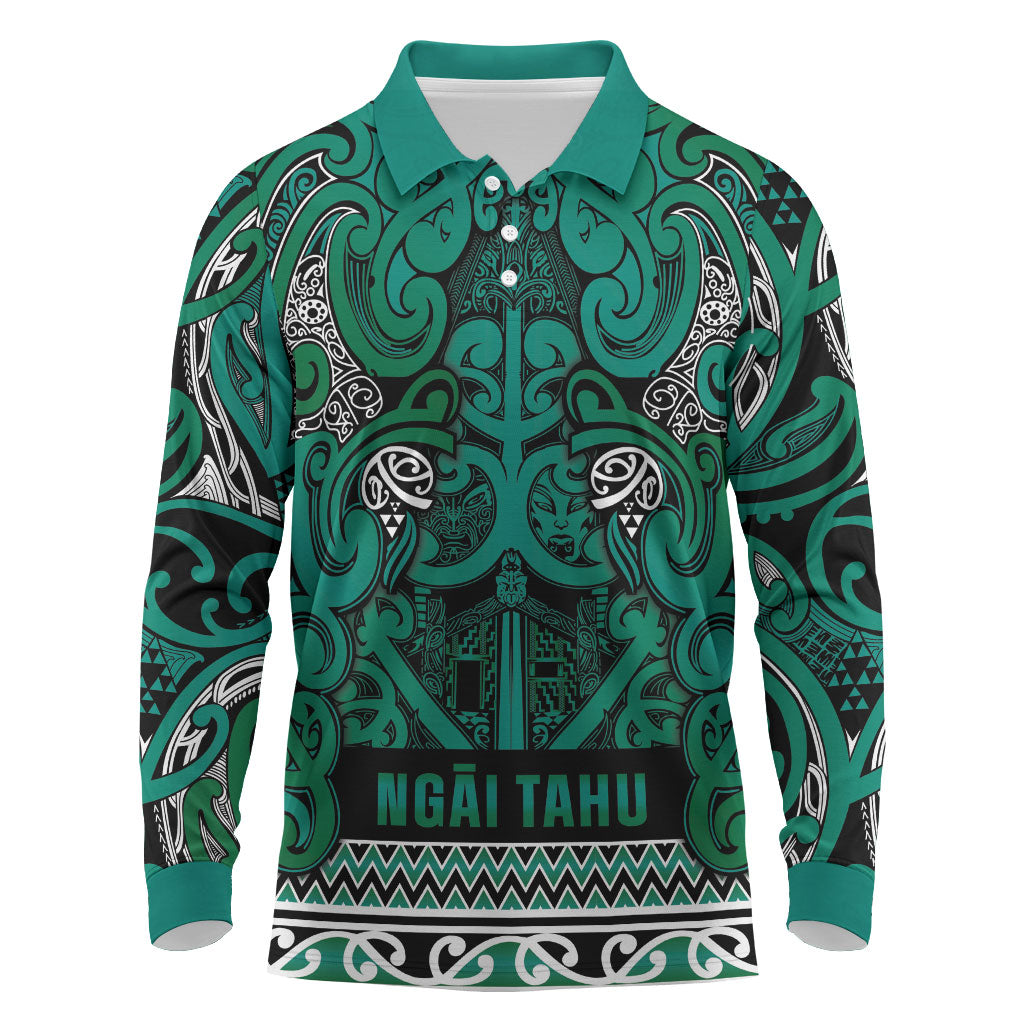 Aotearoa Iwi Ngai Tahu Long Sleeve Polo Shirt Maori Wharenui House Tribal Pattern