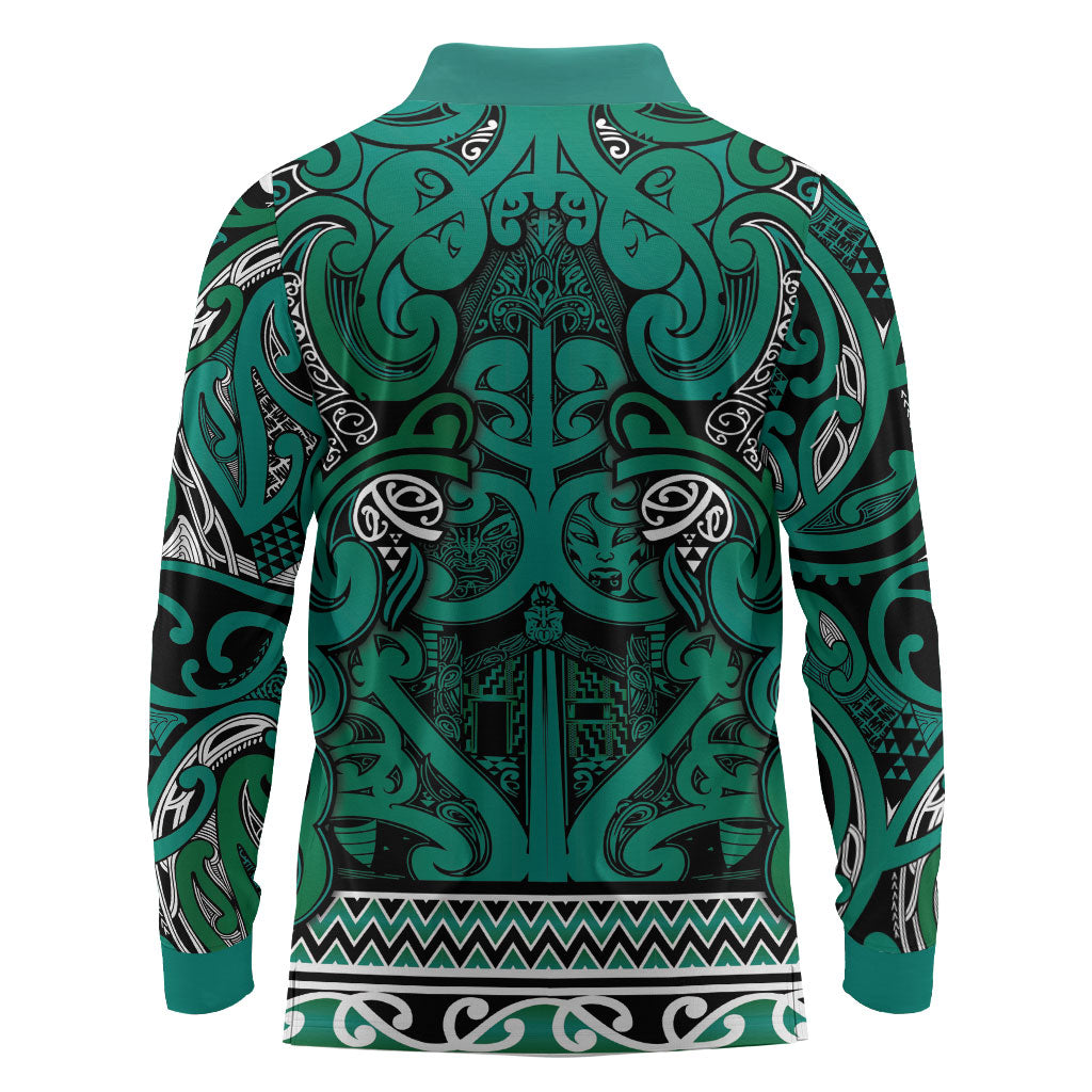 Aotearoa Iwi Ngai Tahu Long Sleeve Polo Shirt Maori Wharenui House Tribal Pattern