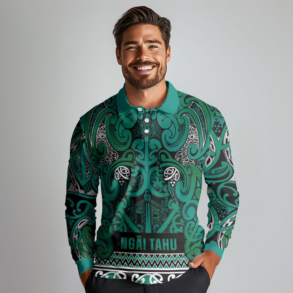 Aotearoa Iwi Ngai Tahu Long Sleeve Polo Shirt Maori Wharenui House Tribal Pattern