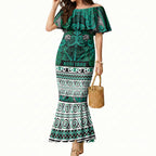 Aotearoa Iwi Ngai Tahu Mermaid Dress Maori Wharenui House Tribal Pattern