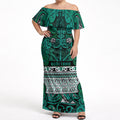Aotearoa Iwi Ngai Tahu Off Shoulder Maxi Dress Maori Wharenui House Tribal Pattern