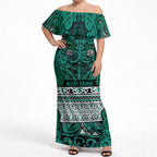 Aotearoa Iwi Ngai Tahu Off Shoulder Maxi Dress Maori Wharenui House Tribal Pattern