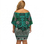 Aotearoa Iwi Ngai Tahu Off Shoulder Short Dress Maori Wharenui House Tribal Pattern