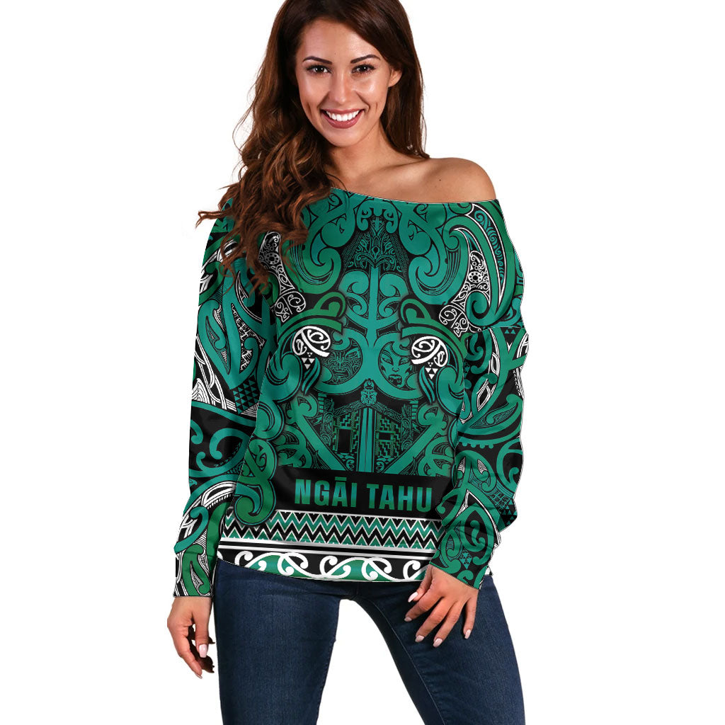 Aotearoa Iwi Ngai Tahu Off Shoulder Sweater Maori Wharenui House Tribal Pattern