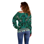 Aotearoa Iwi Ngai Tahu Off Shoulder Sweater Maori Wharenui House Tribal Pattern