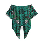Aotearoa Iwi Ngai Tahu Off Shoulder Wrap Waist Top Maori Wharenui House Tribal Pattern