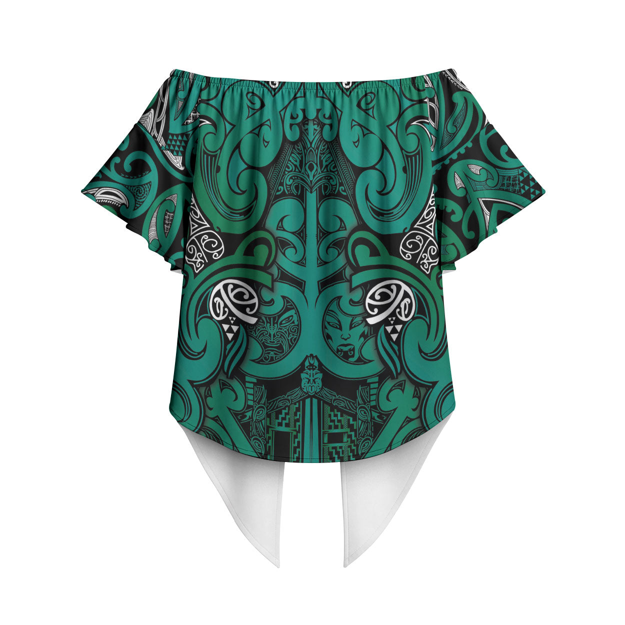 Aotearoa Iwi Ngai Tahu Off Shoulder Wrap Waist Top Maori Wharenui House Tribal Pattern