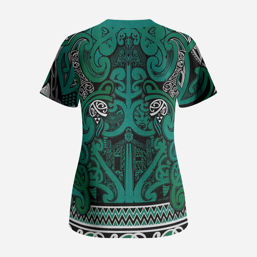 Aotearoa Iwi Ngai Tahu Scrub Top Maori Wharenui House Tribal Pattern