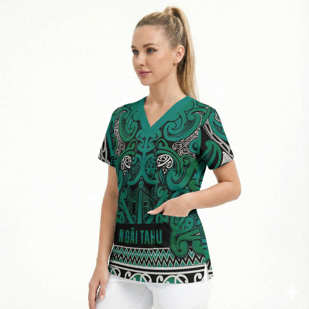 Aotearoa Iwi Ngai Tahu Scrub Top Maori Wharenui House Tribal Pattern