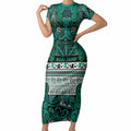 Aotearoa Iwi Ngai Tahu Short Sleeve Bodycon Dress Maori Wharenui House Tribal Pattern