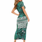 Aotearoa Iwi Ngai Tahu Short Sleeve Bodycon Dress Maori Wharenui House Tribal Pattern