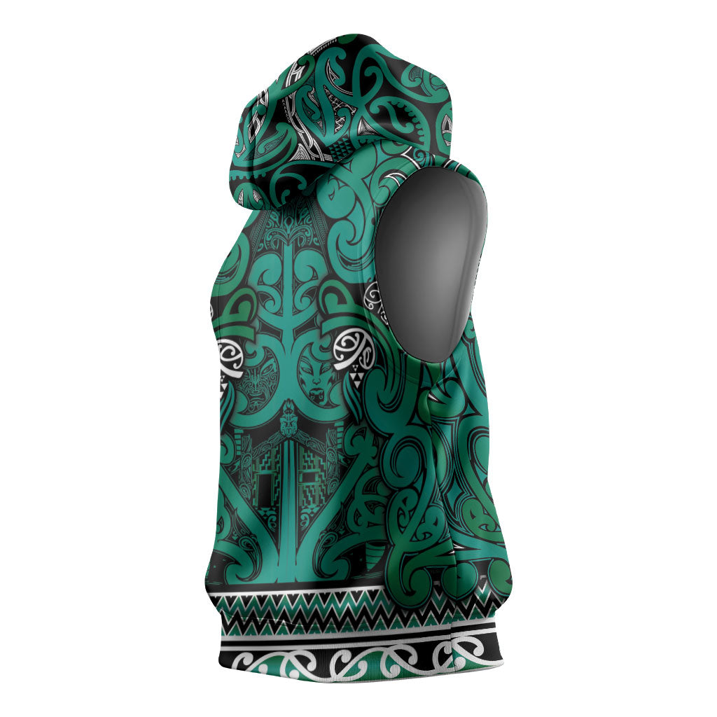 Aotearoa Iwi Ngai Tahu Sleeveless Hoodie Maori Wharenui House Tribal Pattern