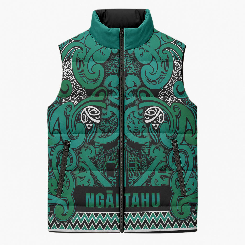 Aotearoa Iwi Ngai Tahu Sleeveless Puffer Jacket Maori Wharenui House Tribal Pattern