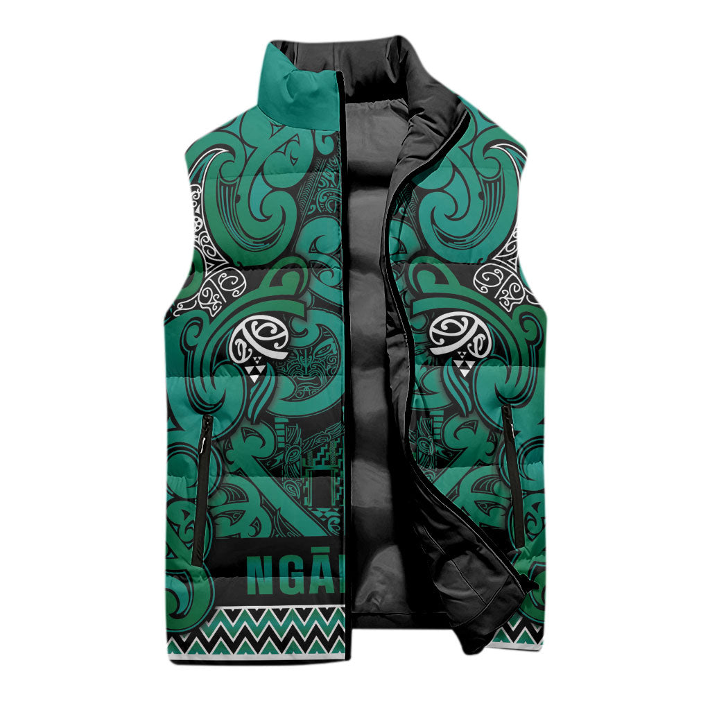 Aotearoa Iwi Ngai Tahu Sleeveless Puffer Jacket Maori Wharenui House Tribal Pattern