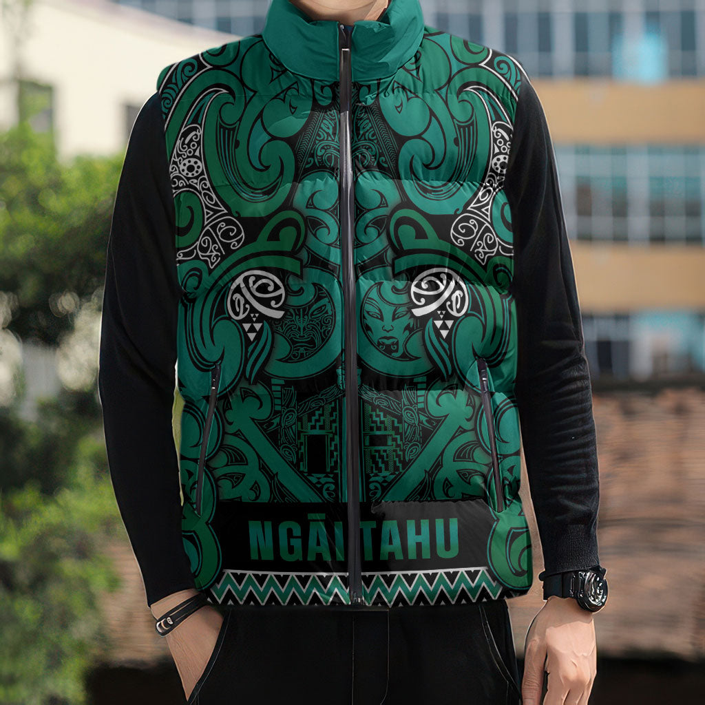 Aotearoa Iwi Ngai Tahu Sleeveless Puffer Jacket Maori Wharenui House Tribal Pattern