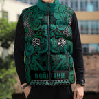 Aotearoa Iwi Ngai Tahu Sleeveless Puffer Jacket Maori Wharenui House Tribal Pattern