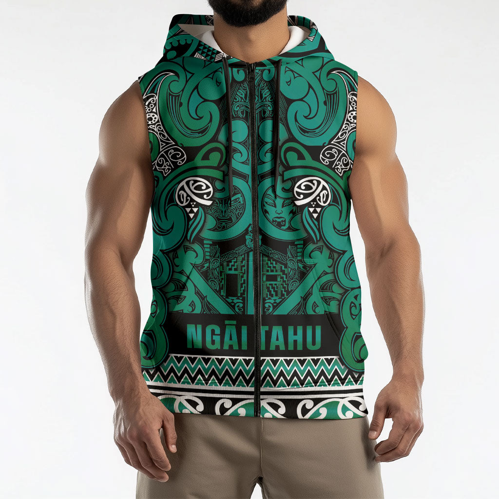 Aotearoa Iwi Ngai Tahu Sleeveless Zip Hoodie Maori Wharenui House Tribal Pattern
