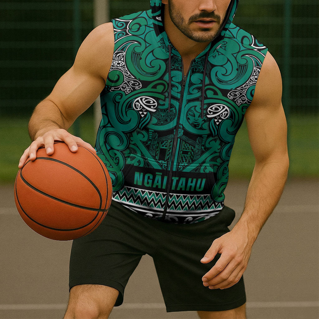 Aotearoa Iwi Ngai Tahu Sleeveless Zip Hoodie Maori Wharenui House Tribal Pattern