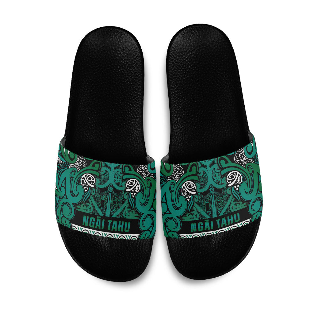 Aotearoa Iwi Ngai Tahu Slide Sandals Maori Wharenui House Tribal Pattern