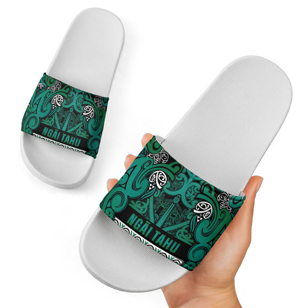 Aotearoa Iwi Ngai Tahu Slide Sandals Maori Wharenui House Tribal Pattern