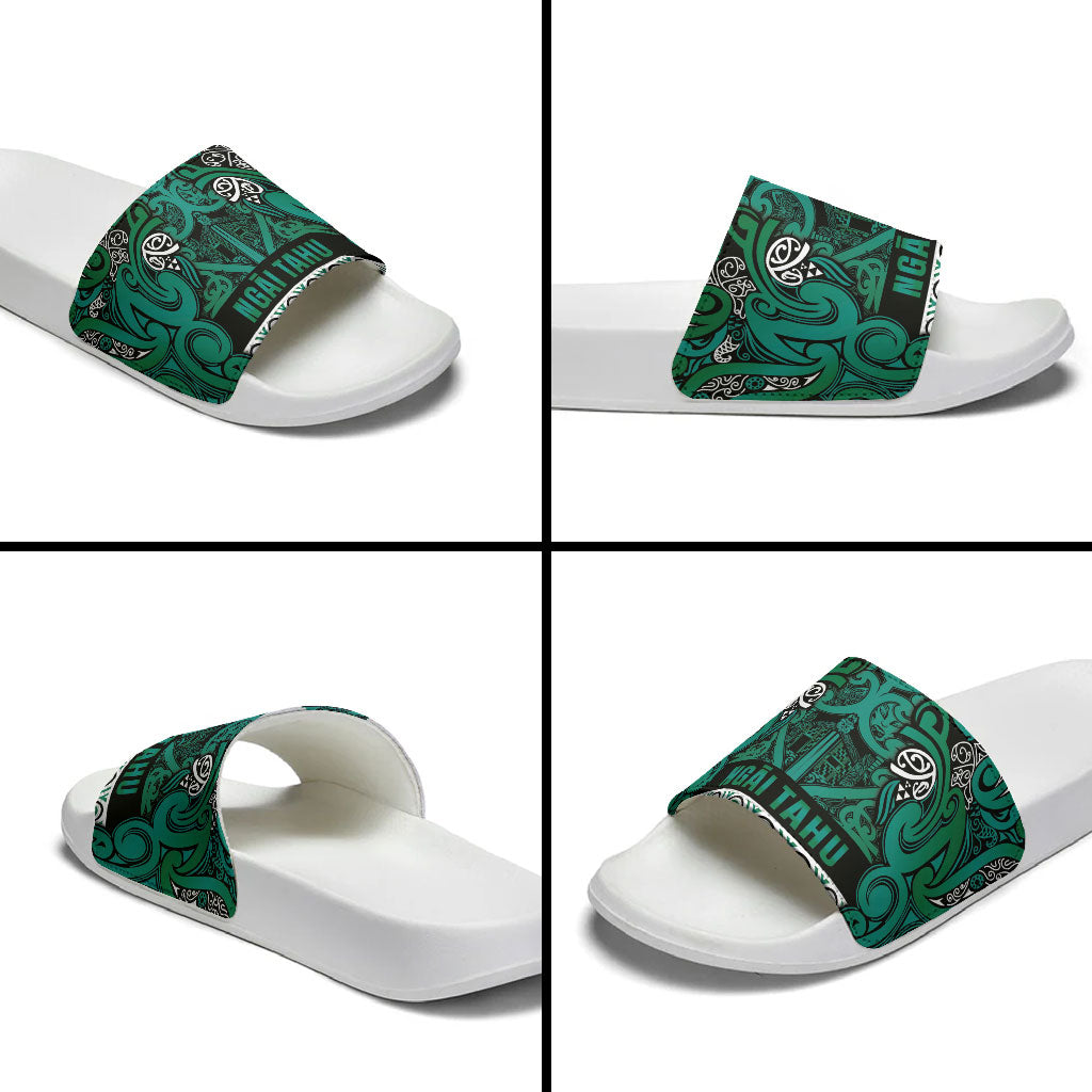 Aotearoa Iwi Ngai Tahu Slide Sandals Maori Wharenui House Tribal Pattern