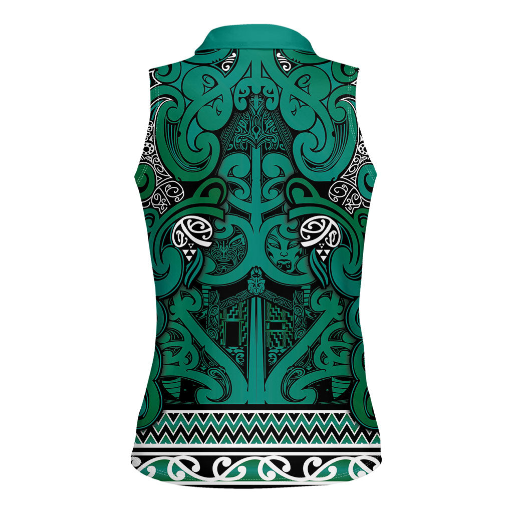 Aotearoa Iwi Ngai Tahu Women Sleeveless Polo Shirt Maori Wharenui House Tribal Pattern