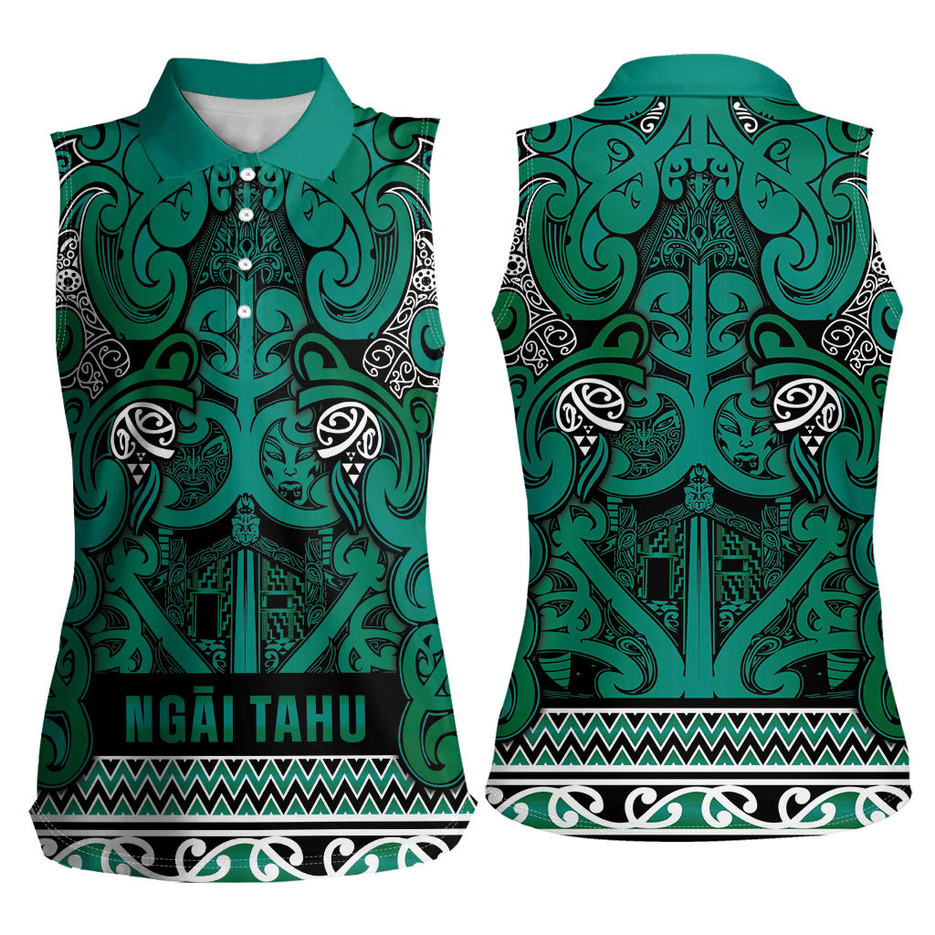 Aotearoa Iwi Ngai Tahu Women Sleeveless Polo Shirt Maori Wharenui House Tribal Pattern